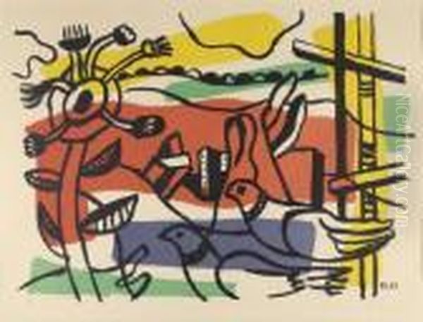 Composition Aux Deux Oiseaux Oil Painting by Fernand Leger