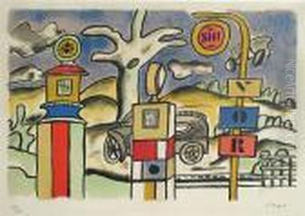 Gas Station Oil Painting by Fernand Leger