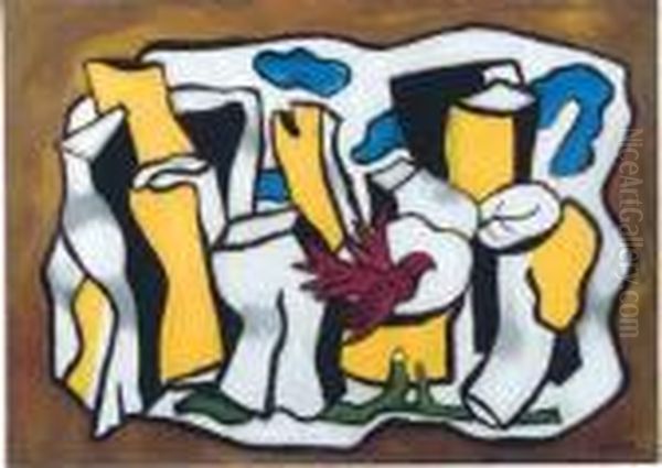 Un Oiseau Rouge Des Branches Devant Des Troncs D'arbres Oil Painting by Fernand Leger