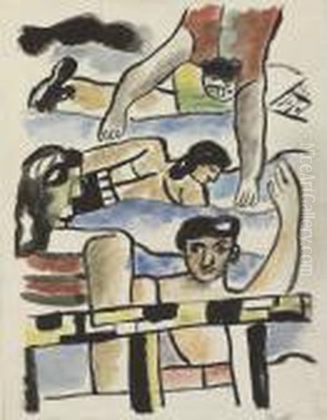 La Piscine Oil Painting by Fernand Leger