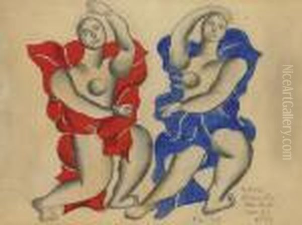 Deux Femmes Drapees Oil Painting by Fernand Leger