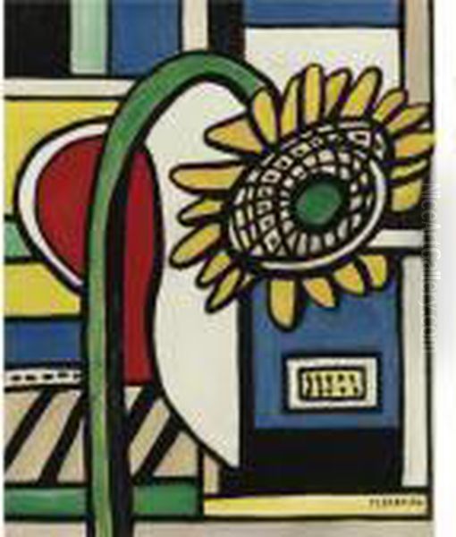 Un Tournesol Sur Fond Polychrome Oil Painting by Fernand Leger