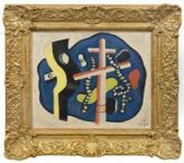 Komposition Mit Mast Und Tauwerk Auf Blauem Grund Oil Painting by Fernand Leger