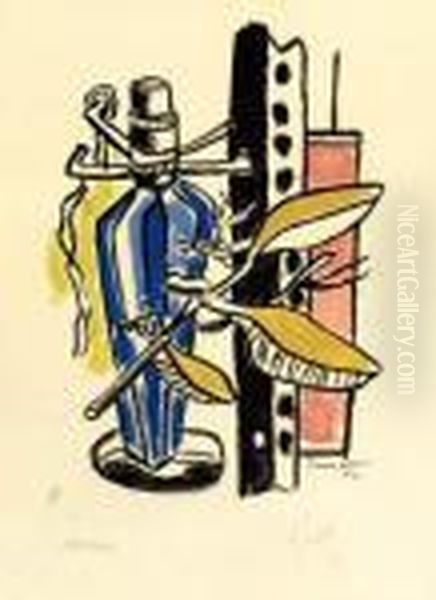 Composition A La Bouteille Oil Painting by Fernand Leger