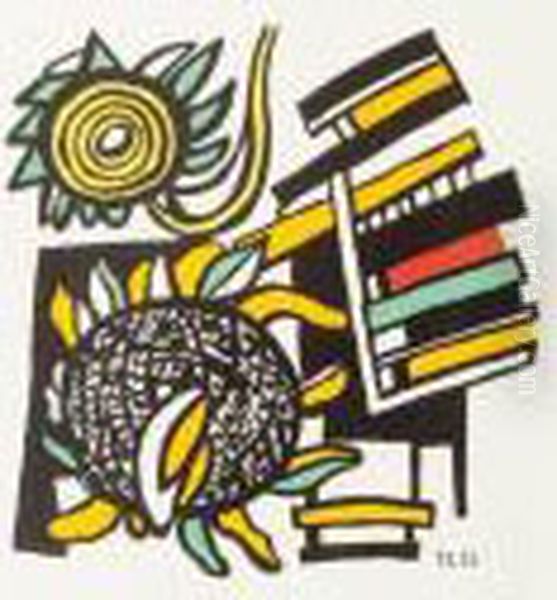Les Deux Tournesols Oil Painting by Fernand Leger