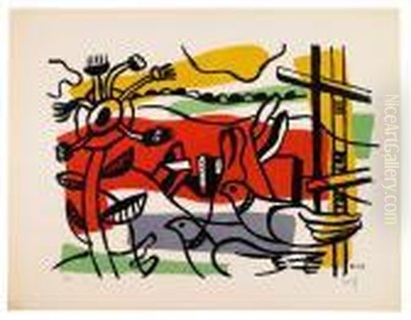 Composition Aux Deux Oiseaux Oil Painting by Fernand Leger