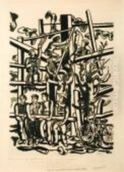 Les Constructeurs Lithographie Oil Painting by Fernand Leger