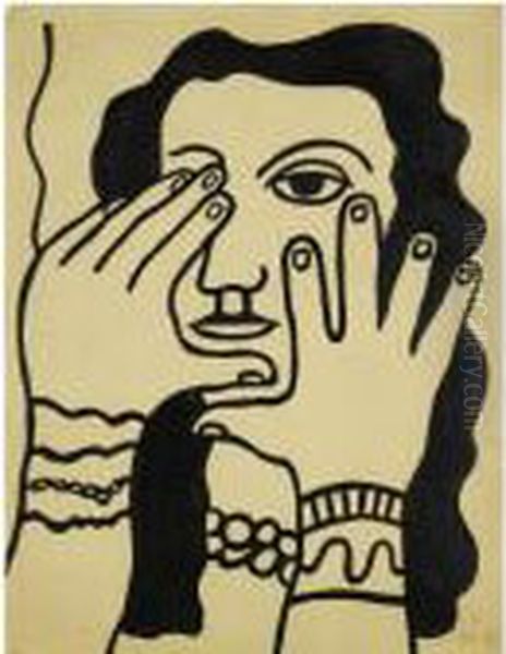 La Femme Aux Cheveux Noirs Oil Painting by Fernand Leger