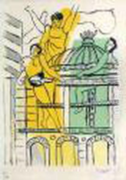 Personnages Et Architecture Oil Painting by Fernand Leger