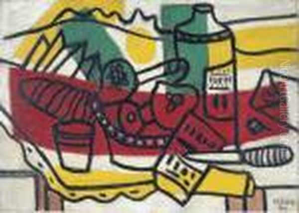 Nature Morte Polycrhome Oil Painting by Fernand Leger