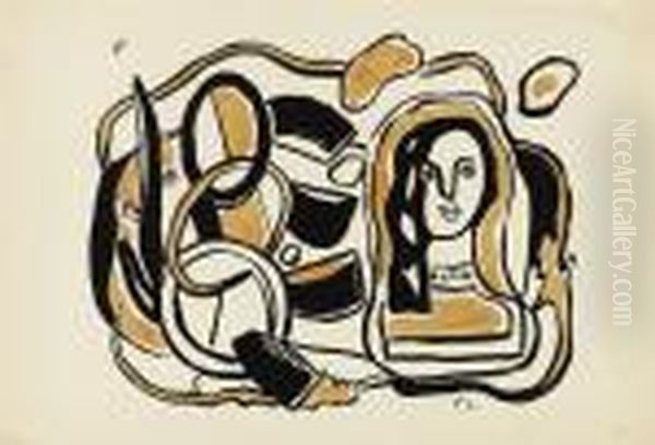 Femme Dans Une Composition Noire Et Jaune Oil Painting by Fernand Leger