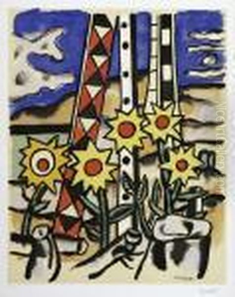 Ohne Titel - Blumen Und Baugeruste Oil Painting by Fernand Leger