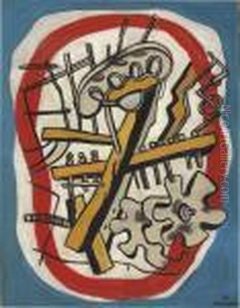 Element Mecanique Sur Fond Bleu (les Machines Agricoles) Oil Painting by Fernand Leger