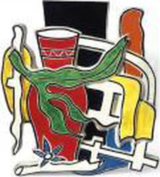 Vase Rouge A Feuille Verte Oil Painting by Fernand Leger