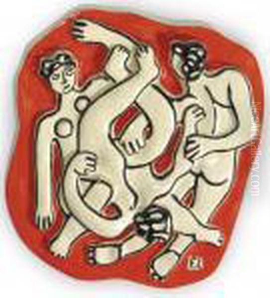 Les Acrobates Sur Fond Orange Oil Painting by Fernand Leger