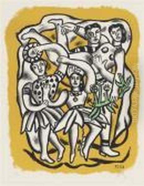 Les Danseuses (fond Jaune) (saphire 137) Oil Painting by Fernand Leger