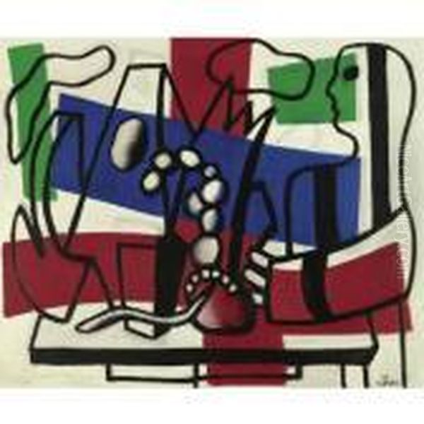 Nature Morte En Rouge Et Bleu Oil Painting by Fernand Leger