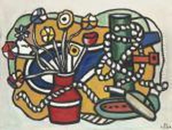 Un Vase De Fleurs Rouge Oil Painting by Fernand Leger