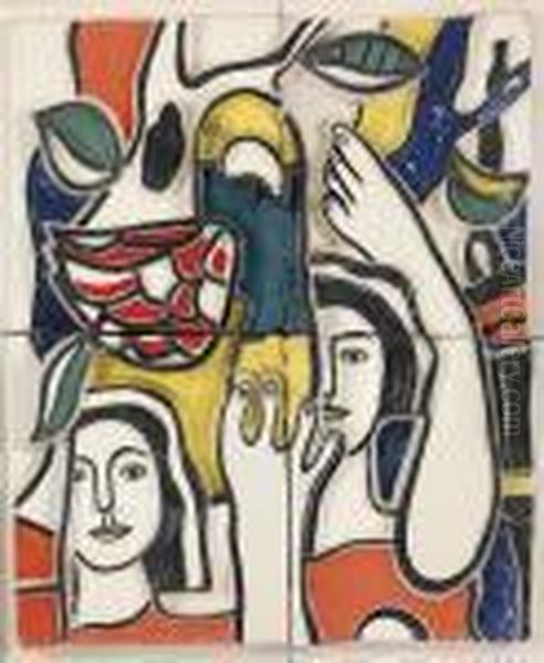 Les Deux Femmes Au Perroquet Oil Painting by Fernand Leger