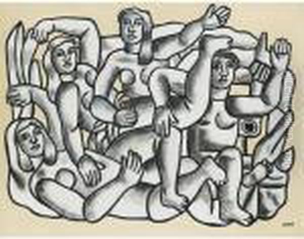 Les Baigneuses Oil Painting by Fernand Leger