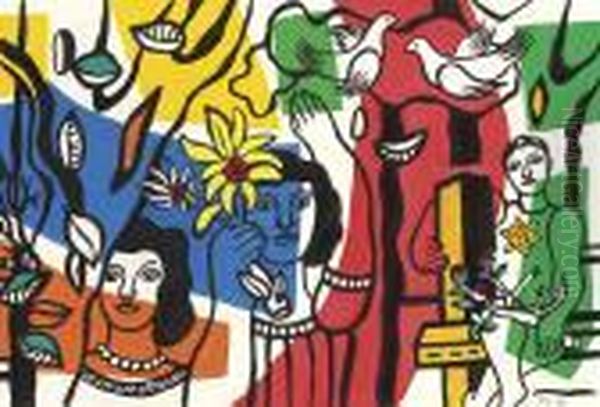 Les Femmes Aux Fleurs Oil Painting by Fernand Leger