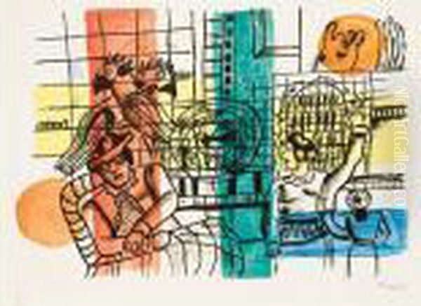 Femmes Et Perroquets Oil Painting by Fernand Leger