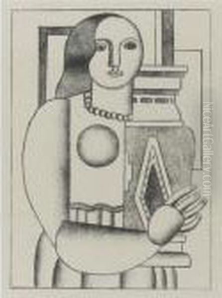 Femme Tenant Un Vase (saphire 13) Oil Painting by Fernand Leger