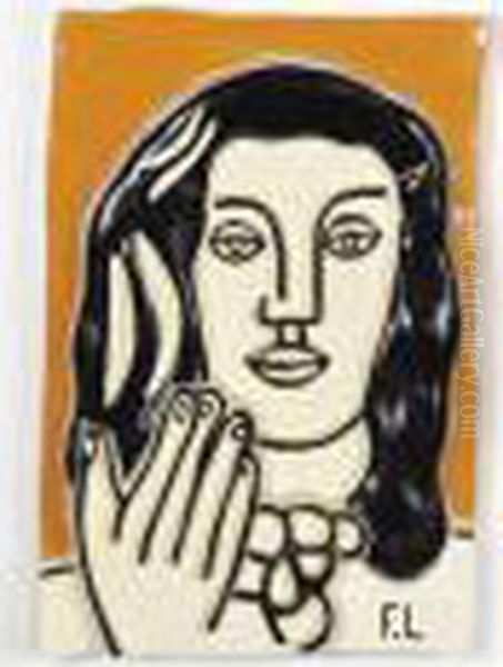 Visage A Une Main Fond Ocre Oil Painting by Fernand Leger