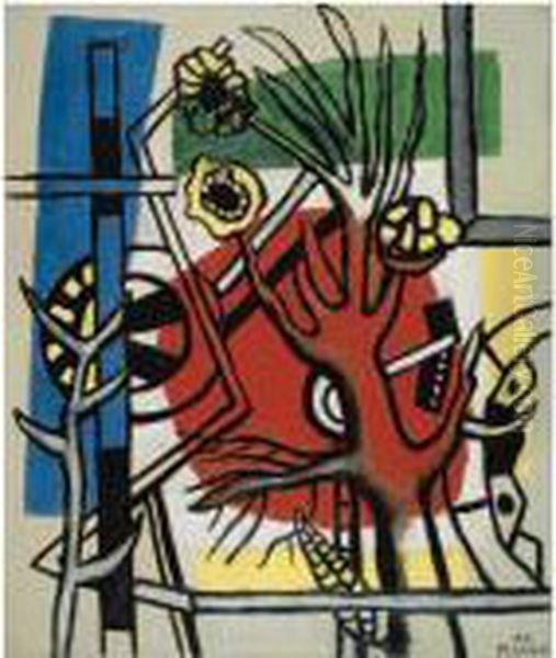 Un Arbre Sur Un Fond Rouge Oil Painting by Fernand Leger