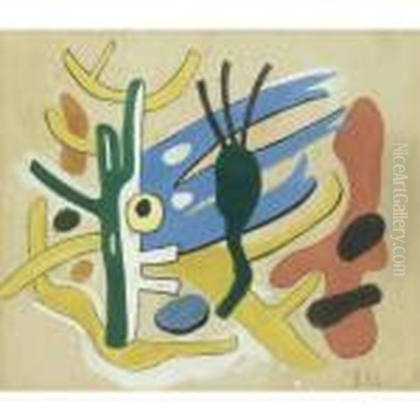 Sketch For Rockefeller Stairway Mural Commission Oil Painting by Fernand Leger