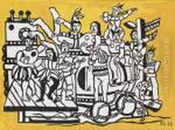 La Grande Parade Sur Fond Jaune Oil Painting by Fernand Leger