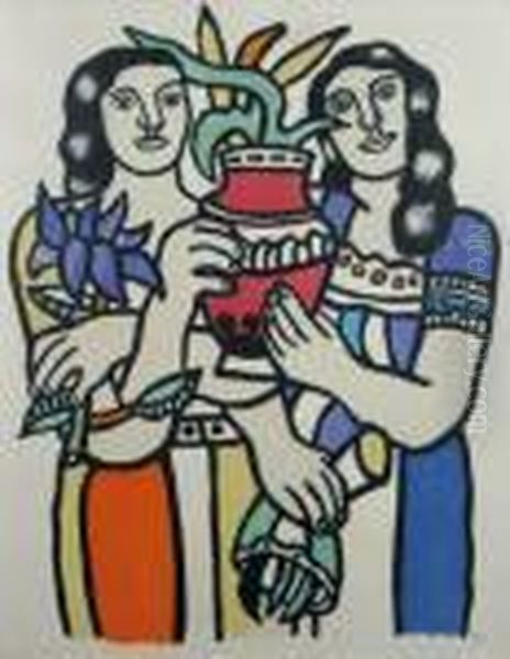 Sisters With Flowers Oil Painting by Fernand Leger