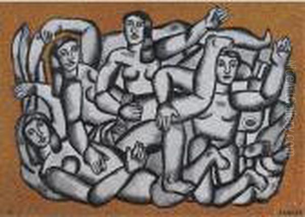 Les Baigneuses Sur Fond Orange Oil Painting by Fernand Leger