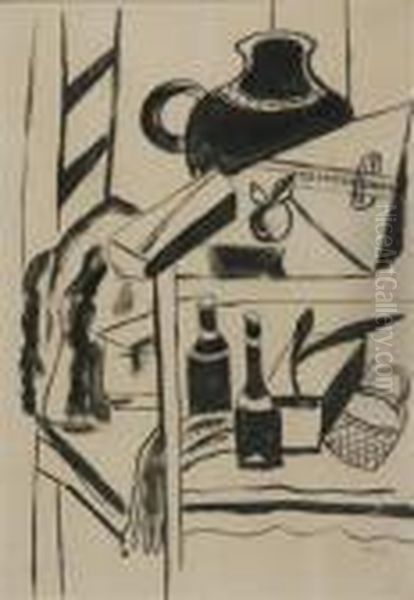 Leger French, -1955 Les Bouteilles,1949 Oil Painting by Fernand Leger