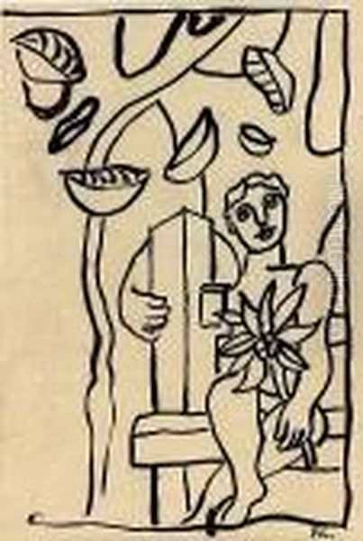 L'enfant A La Fleur, Circa 1949 - 1955 Oil Painting by Fernand Leger