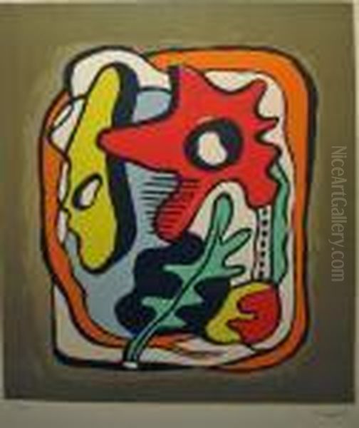 Composition With Flower And Leaf Oil Painting by Fernand Leger