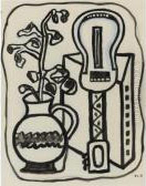 Fleurs Et Guitare Oil Painting by Fernand Leger