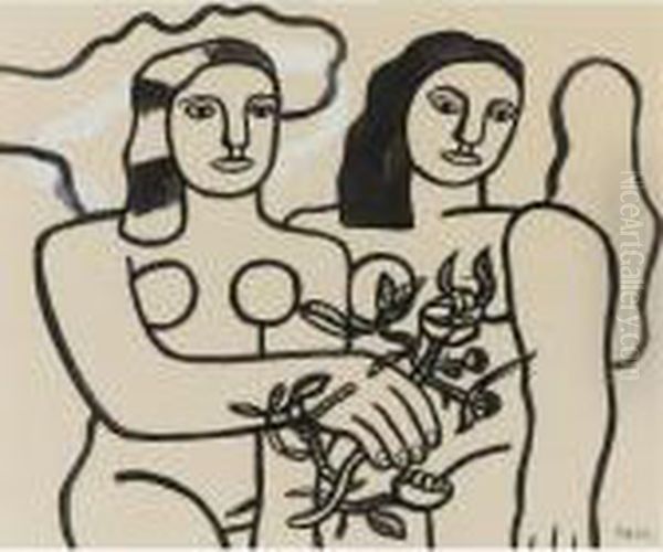 Deux Femmes Avec Une Branche Oil Painting by Fernand Leger