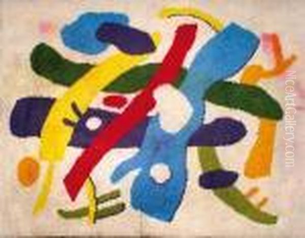 Tapis En Laine A Motif Abstrait Sur Fond Blanc (legeres Decolorations) Oil Painting by Fernand Leger