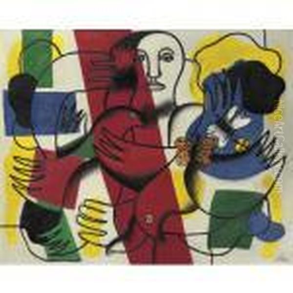 Composition Aux Deux Papillons (la Femme Aux Papillons) Oil Painting by Fernand Leger
