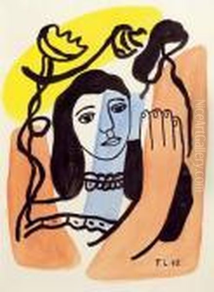 Femme A La Fleur Oil Painting by Fernand Leger