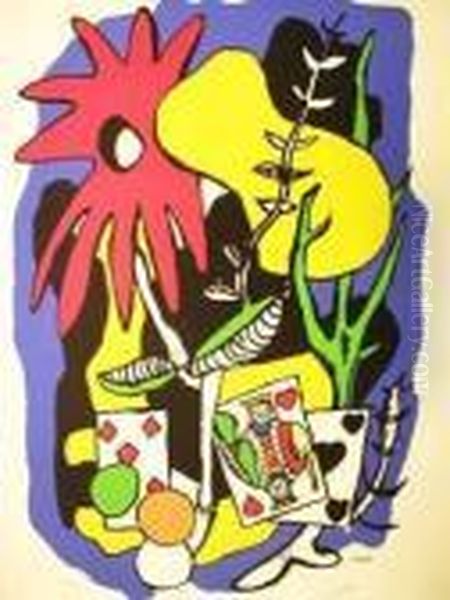 Fernand, Composition Au Jeu De Carte Oil Painting by Fernand Leger