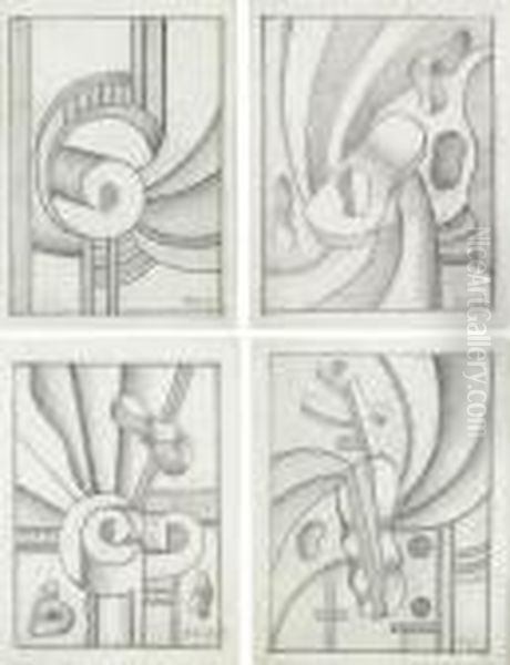 Quatre Compositions Oil Painting by Fernand Leger