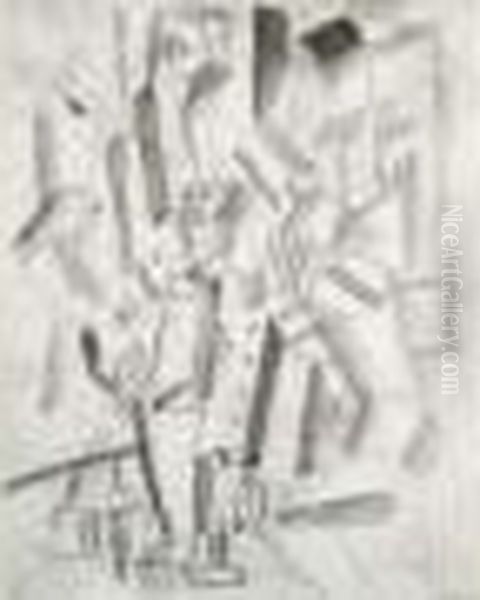 Composition Aux Deux Hommes, Le Soldat Attable Et Le Soldat Debout Oil Painting by Fernand Leger