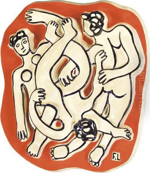 Les Acrobates Sur Fond Orange Oil Painting by Fernand Leger