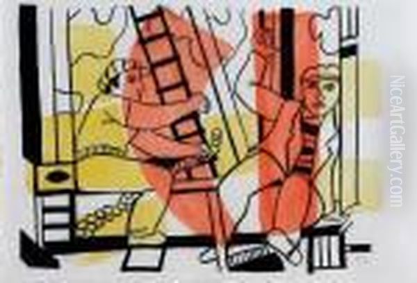 Untitled Scene With Construction Workers Oil Painting by Fernand Leger
