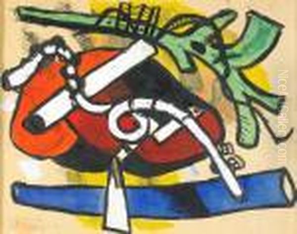 Composition- A Tergo L Accordeoniste Oil Painting by Fernand Leger