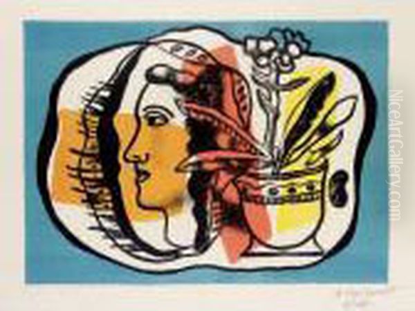 Composition Au Profil (saphire 19) Oil Painting by Fernand Leger