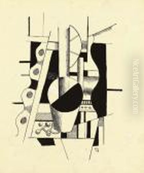 Composition Mecanique Oil Painting by Fernand Leger