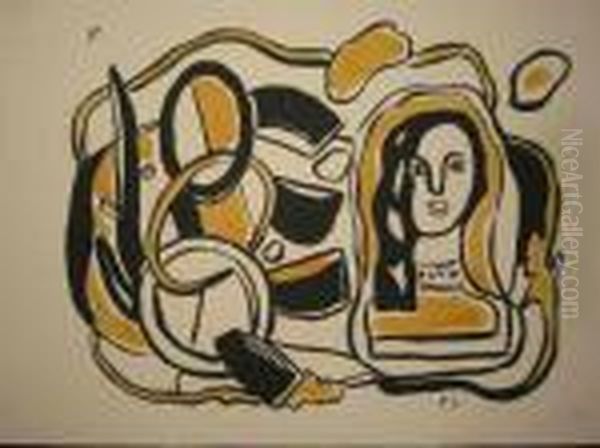 Tete De Femme Avec Composition Oil Painting by Fernand Leger